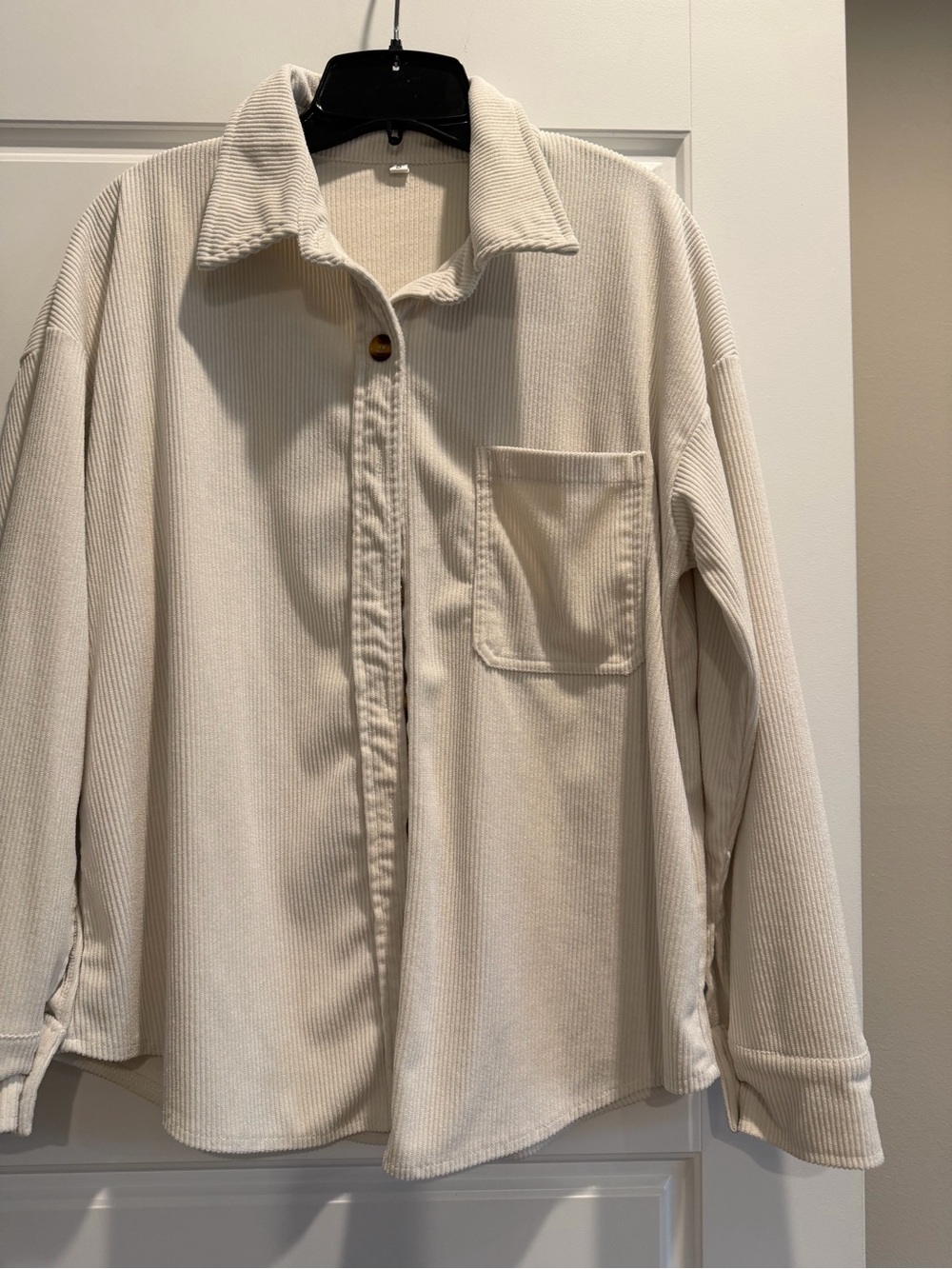 Cream Ribbed Button-Up Shacket - Picture 2 of 5